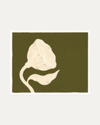 Ivory Bloom Forest unframed olive green floral wall art print showing flower, leaf, and stem in olive green, cream, and white