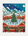 Fair Night unframed alpine fair print showing an ice rink and tree under mountains