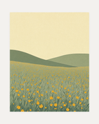 Wildflower Hour unframed wall art wildflowers print showing yellow flowers under green hills