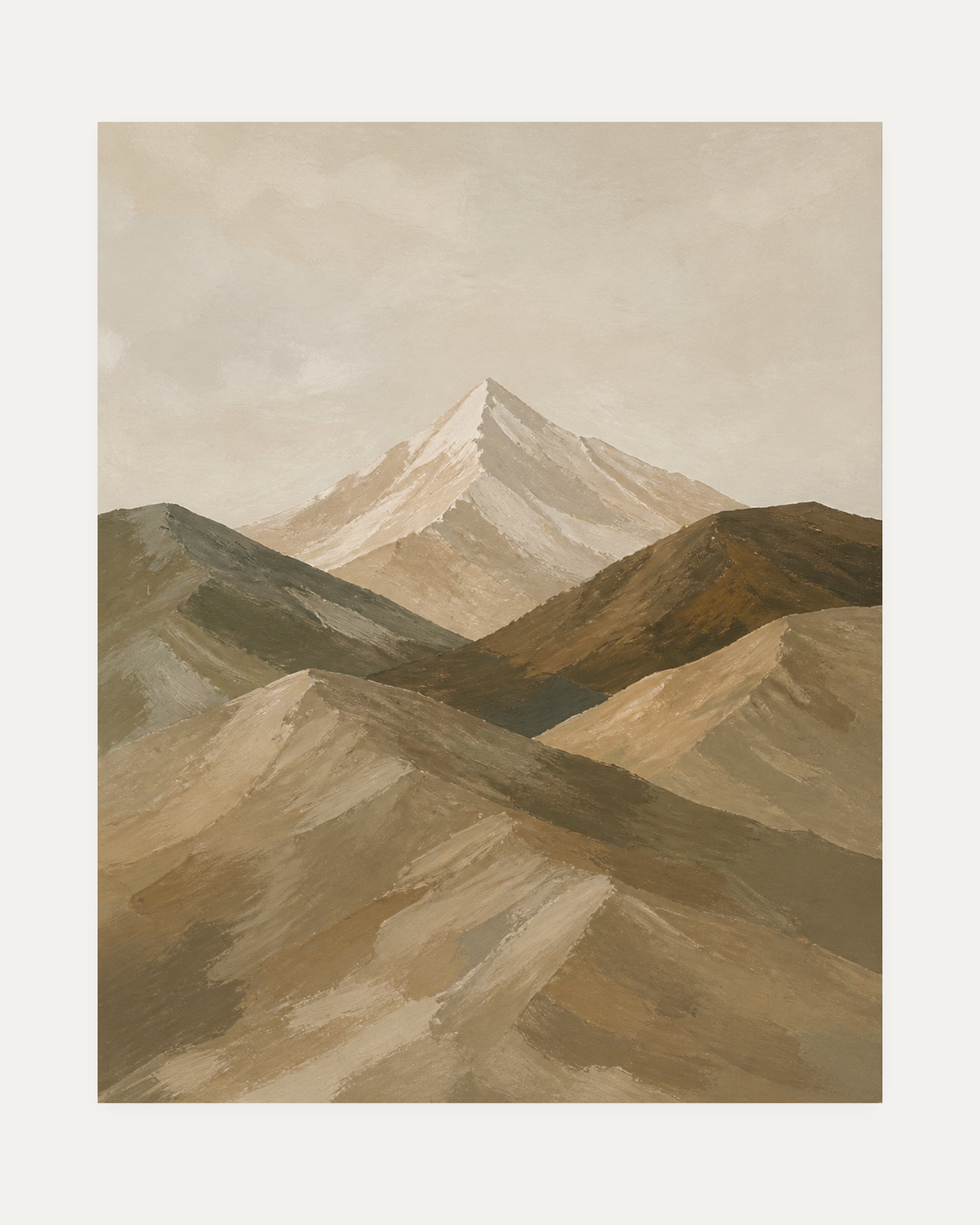 Summit Hour unframed large landscape wall art print showing a pale peak above brown ridges