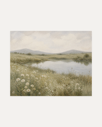 Quiet Pond unframed wildflower pond print showing white daisies beside a quiet pond