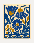 Gold Daisy unframed vintage floral art print showing cobalt flowers and gold berries inside a cream border