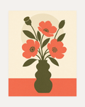 Table Poppies unframed poppy art print showing coral poppies in a stacked olive vase