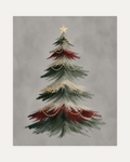 Ribbon Pine unframed ribbon pine print showing a brushy fir with gold bead garlands