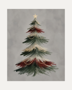 Ribbon Pine unframed ribbon pine print showing a brushy fir with gold bead garlands