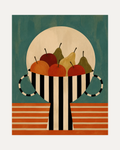 Market Bowl unframed fruit bowl wall art print showing apples and pears in a striped bowl