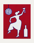 Disco Toast unframed crimson disco print showing a dancer and disco ball on red