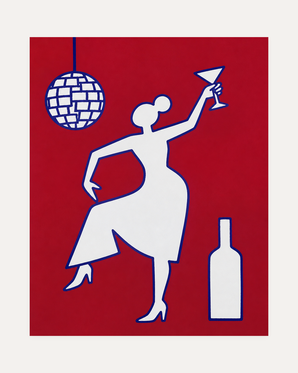 Disco Toast unframed crimson disco print showing a dancer and disco ball on red