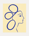 Indigo Profile Line unframed face and eye print showing face, eye, and nose in blue and beige
