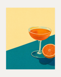 One Coupe Citrus Split unframed cocktail prints print showing orange coupe, citrus half, teal table