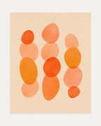 Afternoon Stack, warm oval stack wall art, orange and coral oval stacks on cream in portrait format
