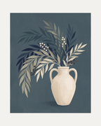 Teal Willow Pitcher unframed teal botanical wall art print showing vase, leaves, and berries in cream, blue, and green
