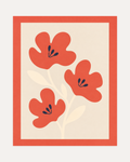 Flower Hour unframed coral flower wall art print showing three coral flowers with dark centers inside a coral border