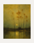 Pond Dusk unframed amber pond trees print showing amber trees over a still pond
