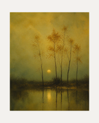 Pond Dusk unframed amber pond trees print showing amber trees over a still pond