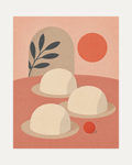 Berry Dot cream dome wall art with three cream domes, blush ground, coral red and navy marks