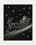 Starlit Ride unframed starlit sled print showing a white line sleigh and reindeer