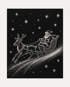 Starlit Ride unframed starlit sled print showing a white line sleigh and reindeer