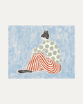Wide Step unframed fashion figure wall art print showing person, hair, and clothing in blue, red, and green