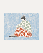 Wide Step unframed fashion figure wall art print showing person, hair, and clothing in blue, red, and green