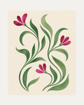 Small Bloom unframed floral art prints print showing magenta blooms on green vines