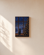Snowlight Cat cat posters print: unframed print is shown framed for styling on a plain wall; frame not included