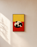 Nap Cat cat poster art print: unframed print is shown framed for styling on a plain wall; frame not included