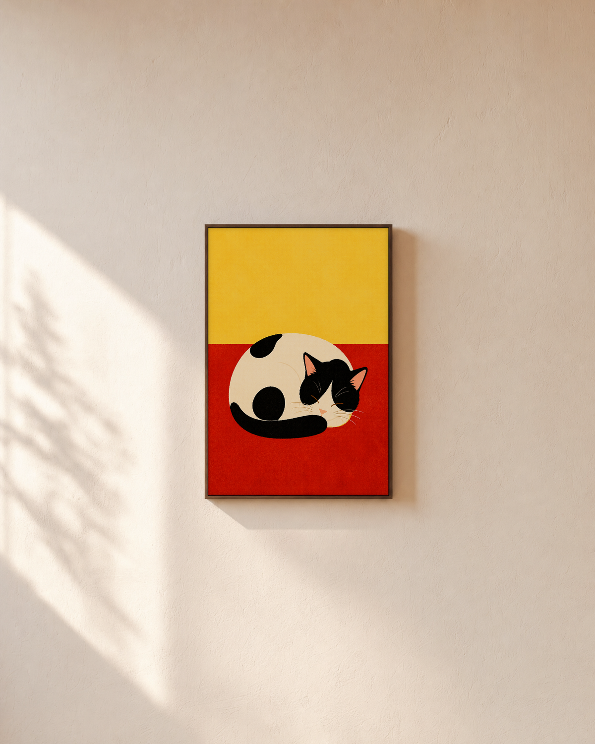 Nap Cat cat poster art print: unframed print is shown framed for styling on a plain wall; frame not included