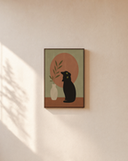 Vase Cat black cat posters print: unframed print is shown framed for styling on a plain wall; frame not included