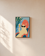 Cream Cat Spa Glass unframed print is shown framed for styling in a plain wall; frame not included