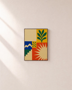 Sun Tile Garden unframed print is shown framed for styling in a plain wall; frame not included