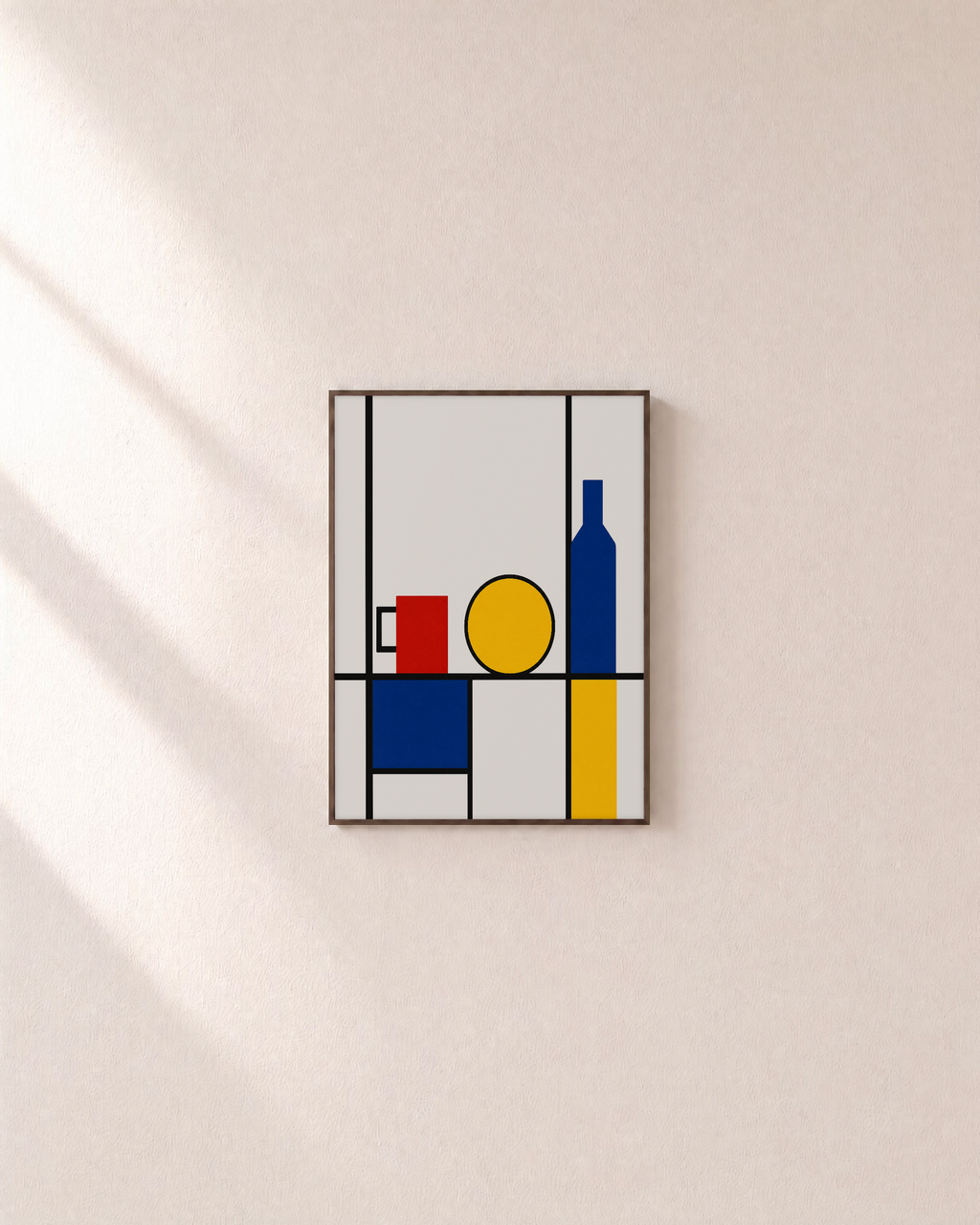Primary Still Life Grid Remap unframed print is shown framed for styling in a plain wall; frame not included
