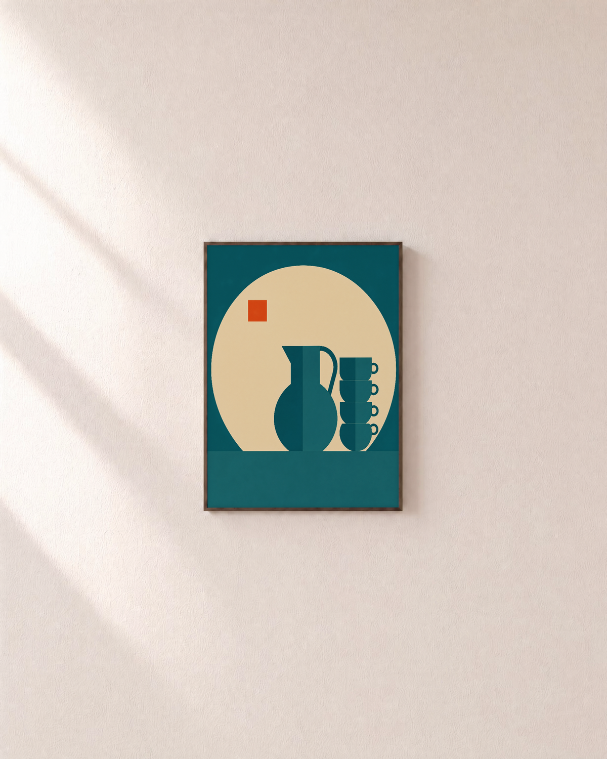 Bauhaus Grid Vessel Remap unframed print is shown framed for styling in a plain wall; frame not included