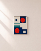 Signal Pair red disc teal wall art: unframed print is shown framed for styling on a plain wall; frame not included