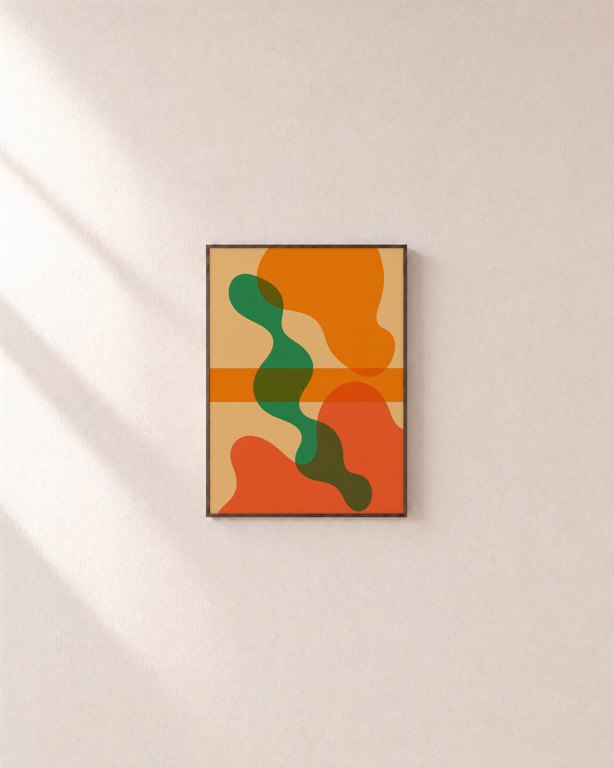 The Swell green wave blob wall art: unframed print is shown framed for styling on a plain wall; frame not included