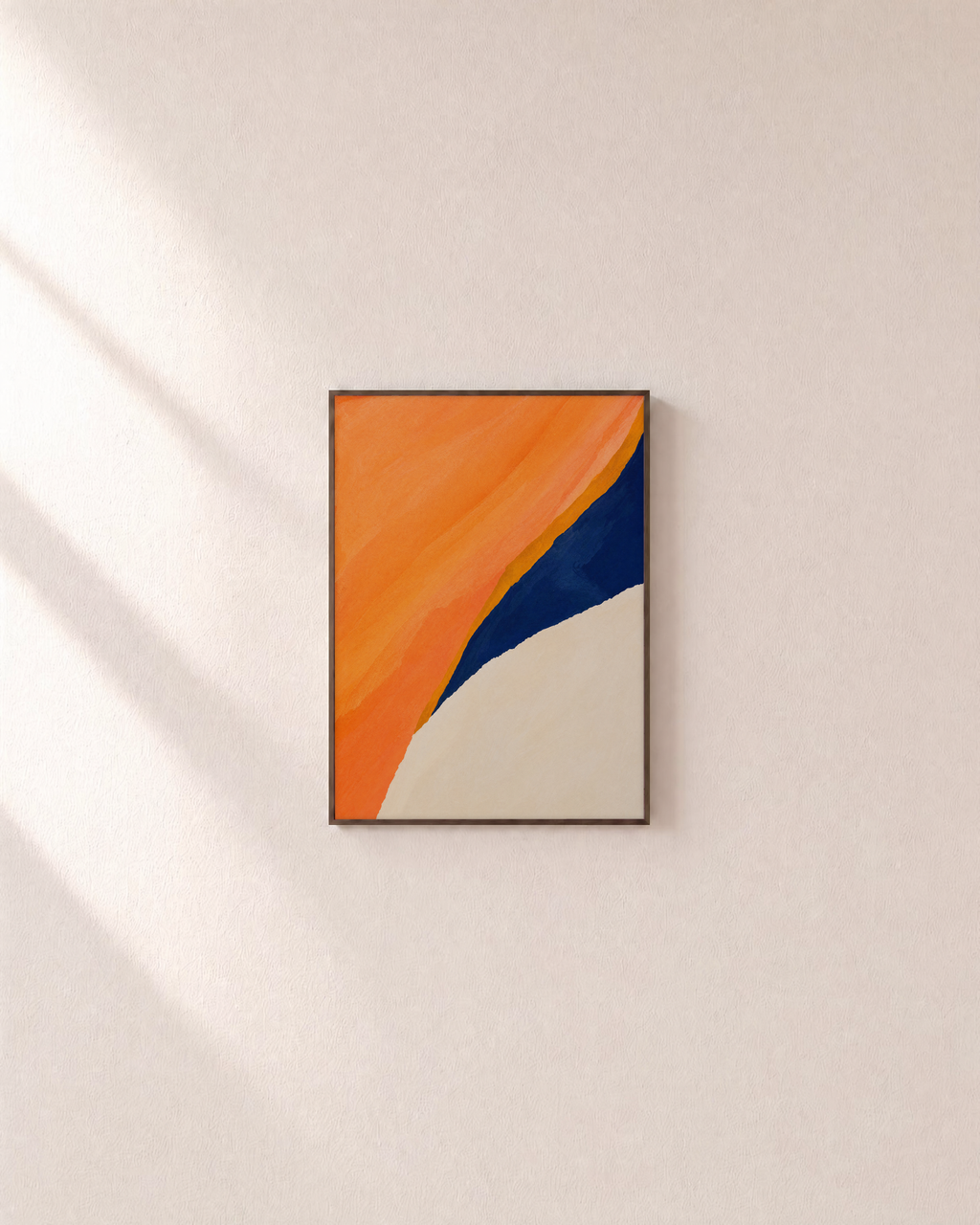 Peach Navy Cut unframed print is shown framed for styling in a plain wall; frame not included
