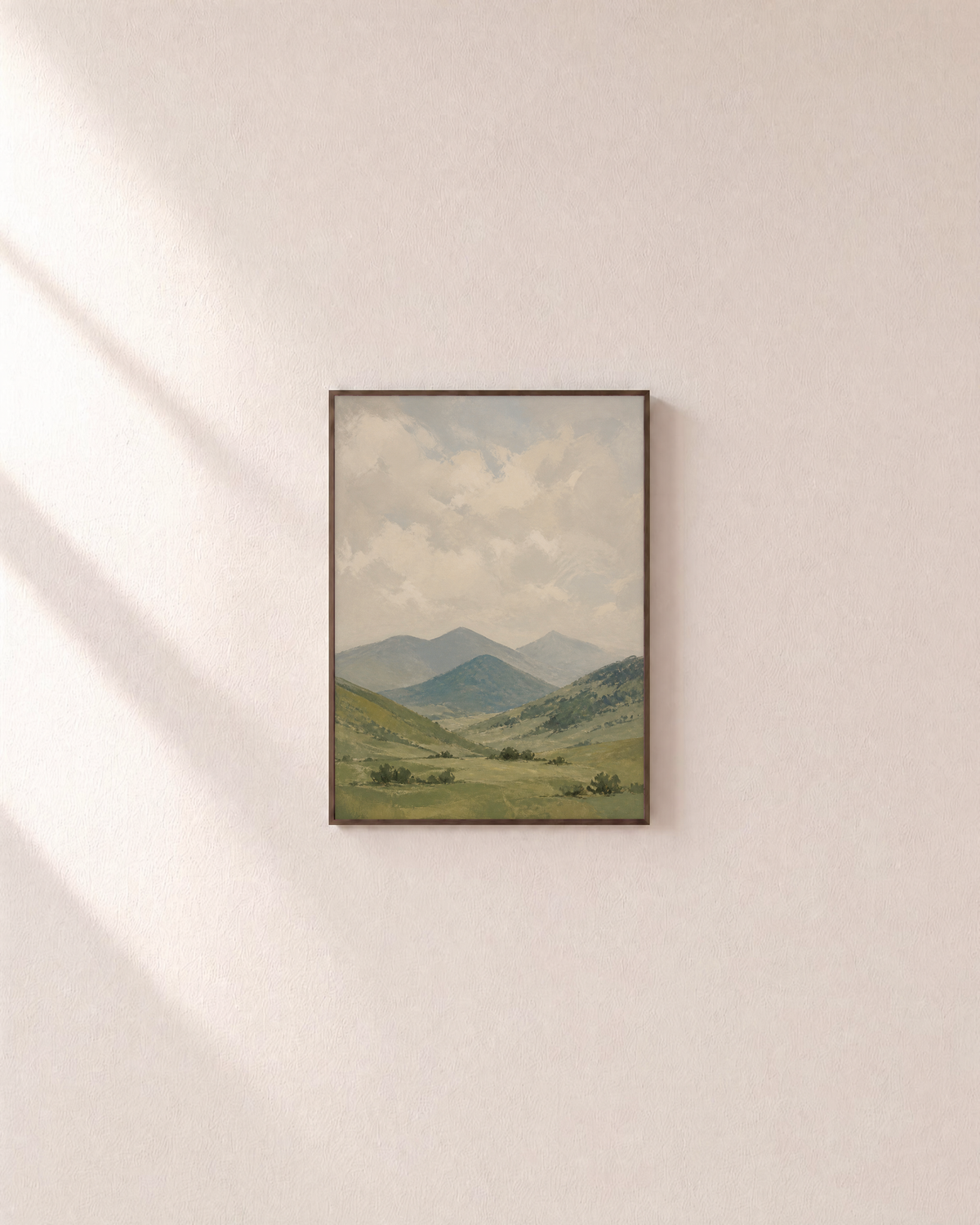 Clouded Valley soft valley print: unframed print is shown framed for styling on a plain wall; frame not included