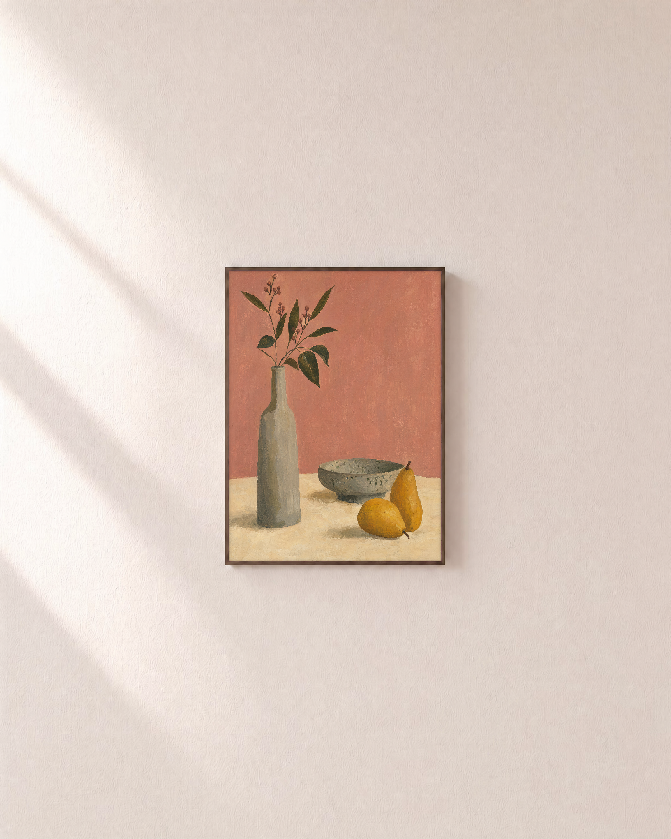 Pitcher and Lemon Press edition unframed print is shown framed for styling in a plain wall; Frame not included