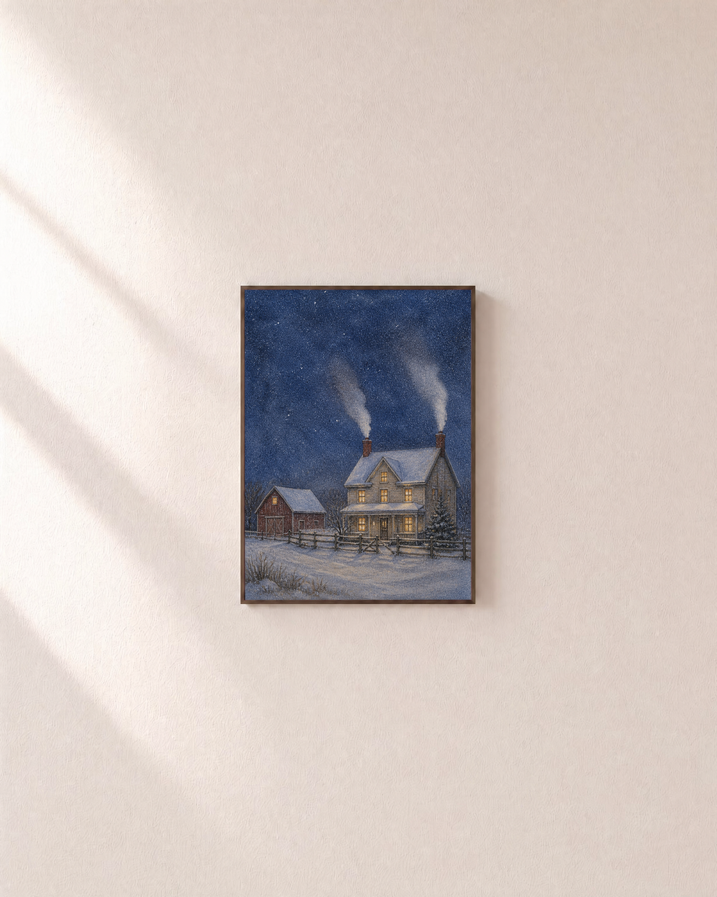 Dusk Smoke chimney dusk print: unframed print is shown framed for styling on a plain wall; frame not included