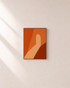 Orange Shapes on Beige Field overlapping orange shapes wall art print: unframed print is shown framed for styling on a plain wall; frame not included