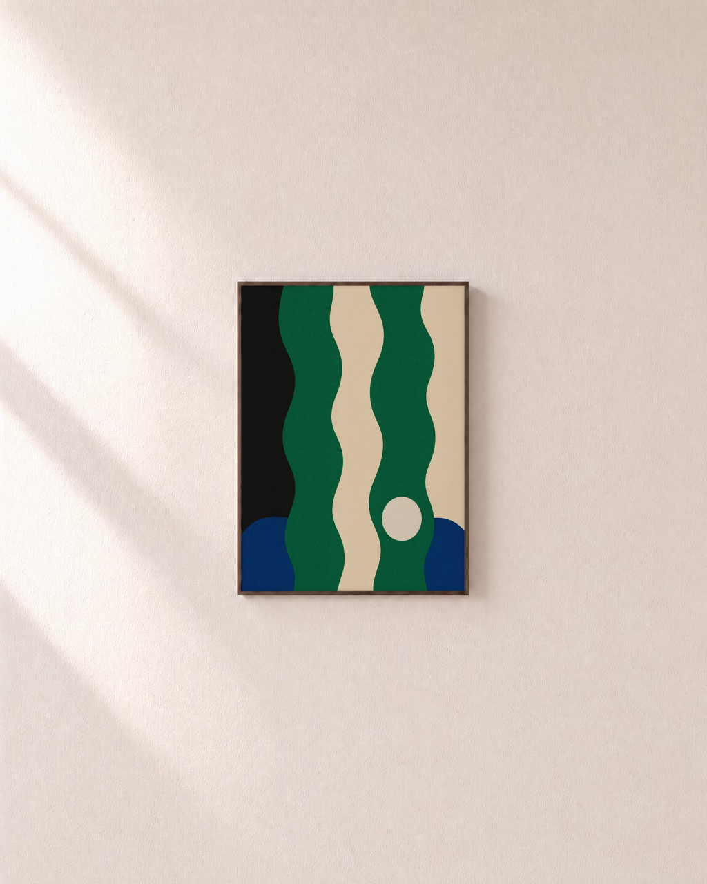 Ribbon Pause green wave ribbon wall art: unframed print is shown framed for styling on a plain wall; frame not included