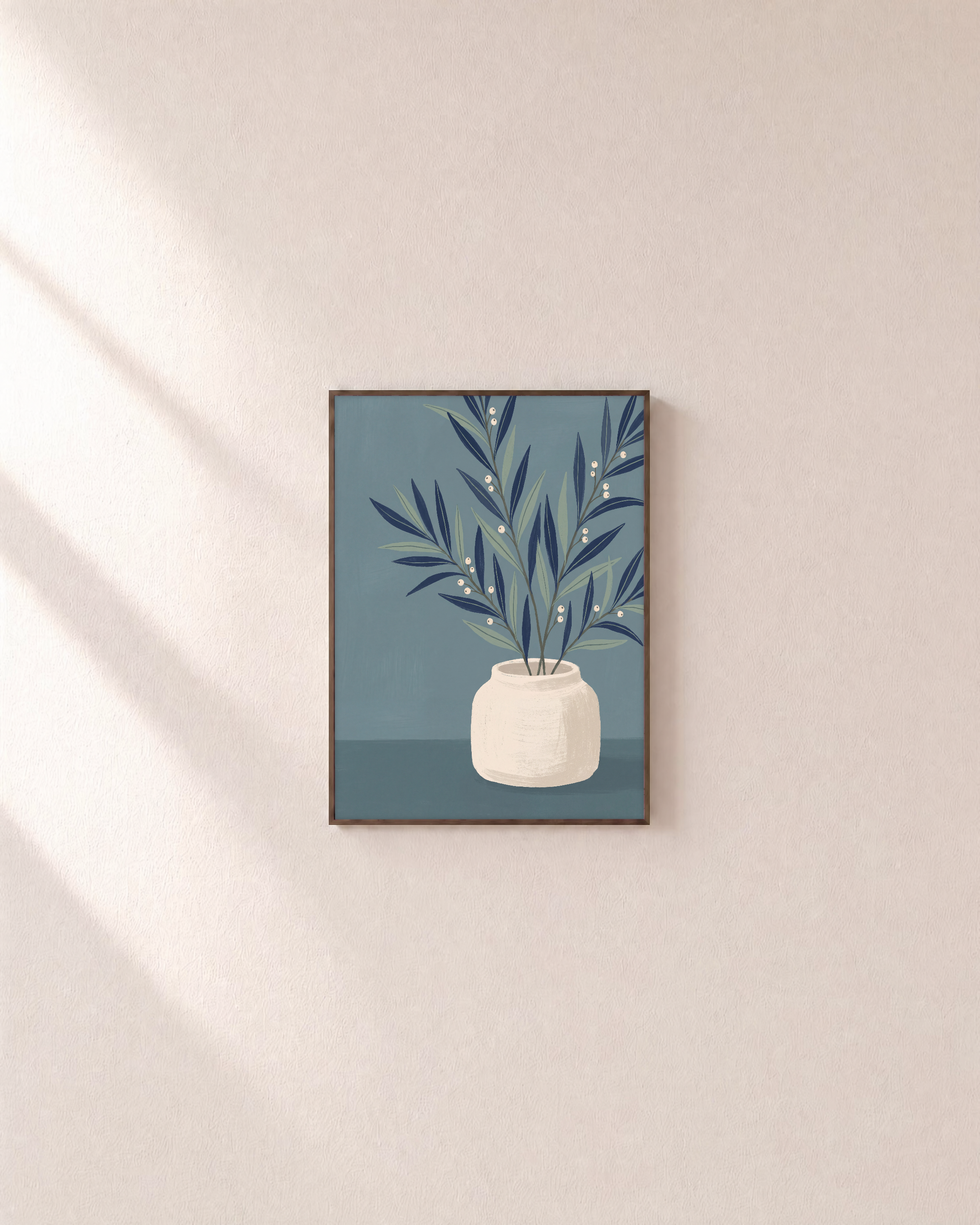 Slate Branch Vessel unframed print is shown framed for styling in a plain wall; frame not included
