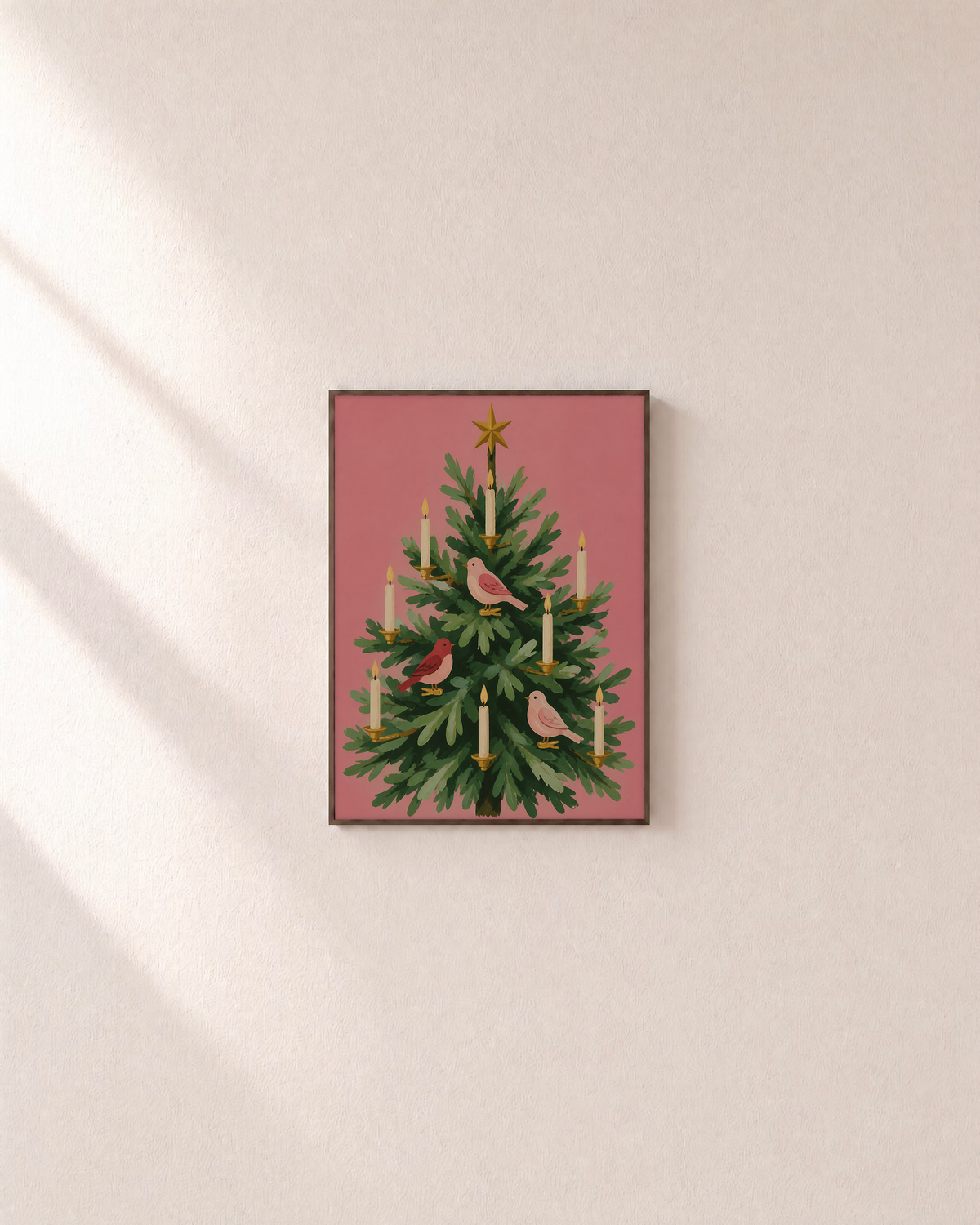 Candlebird Tree candle tree print: unframed print is shown framed for styling on a plain wall; frame not included