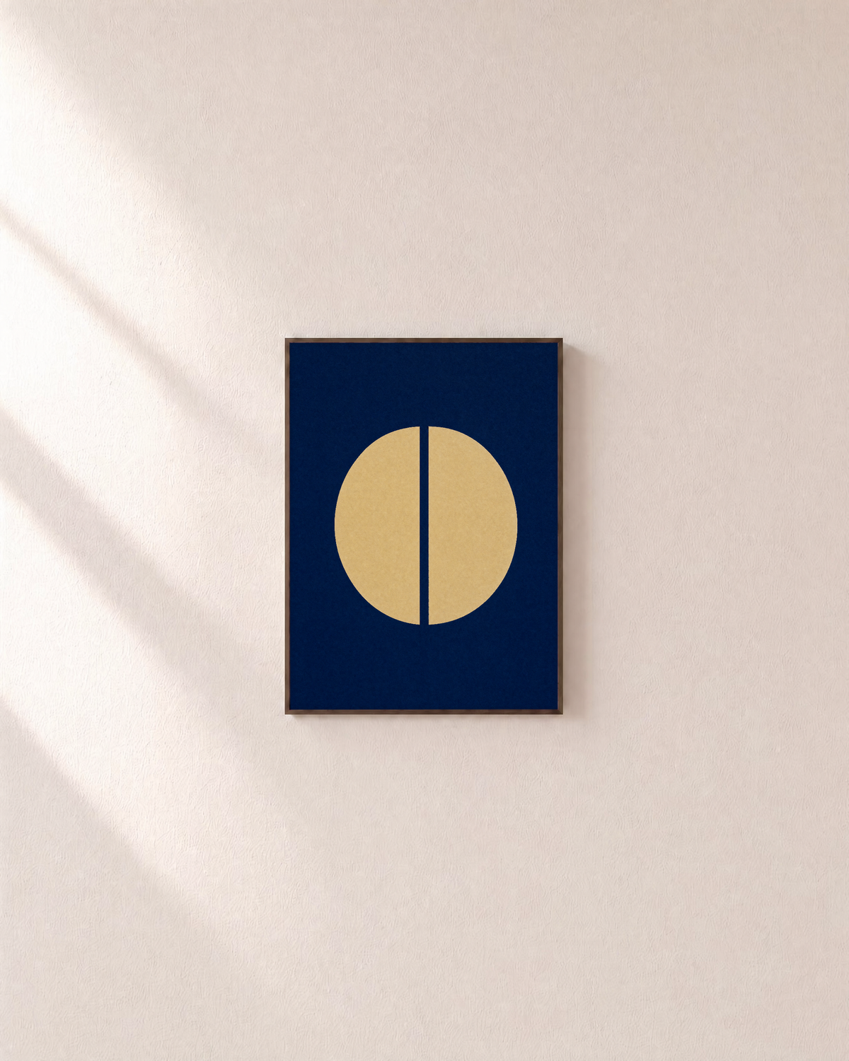 Noon Split Circle unframed print is shown framed for styling in a plain wall; frame not included
