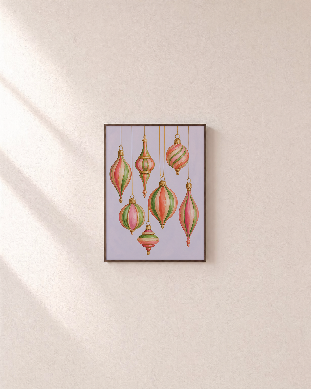 Candy Stripes stripe ornament print: unframed print is shown framed for styling on a plain wall; frame not included