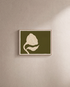 Ivory Seed Pod on Olive Field olive green floral wall art print: unframed print is shown framed for styling on a plain wall; frame not included