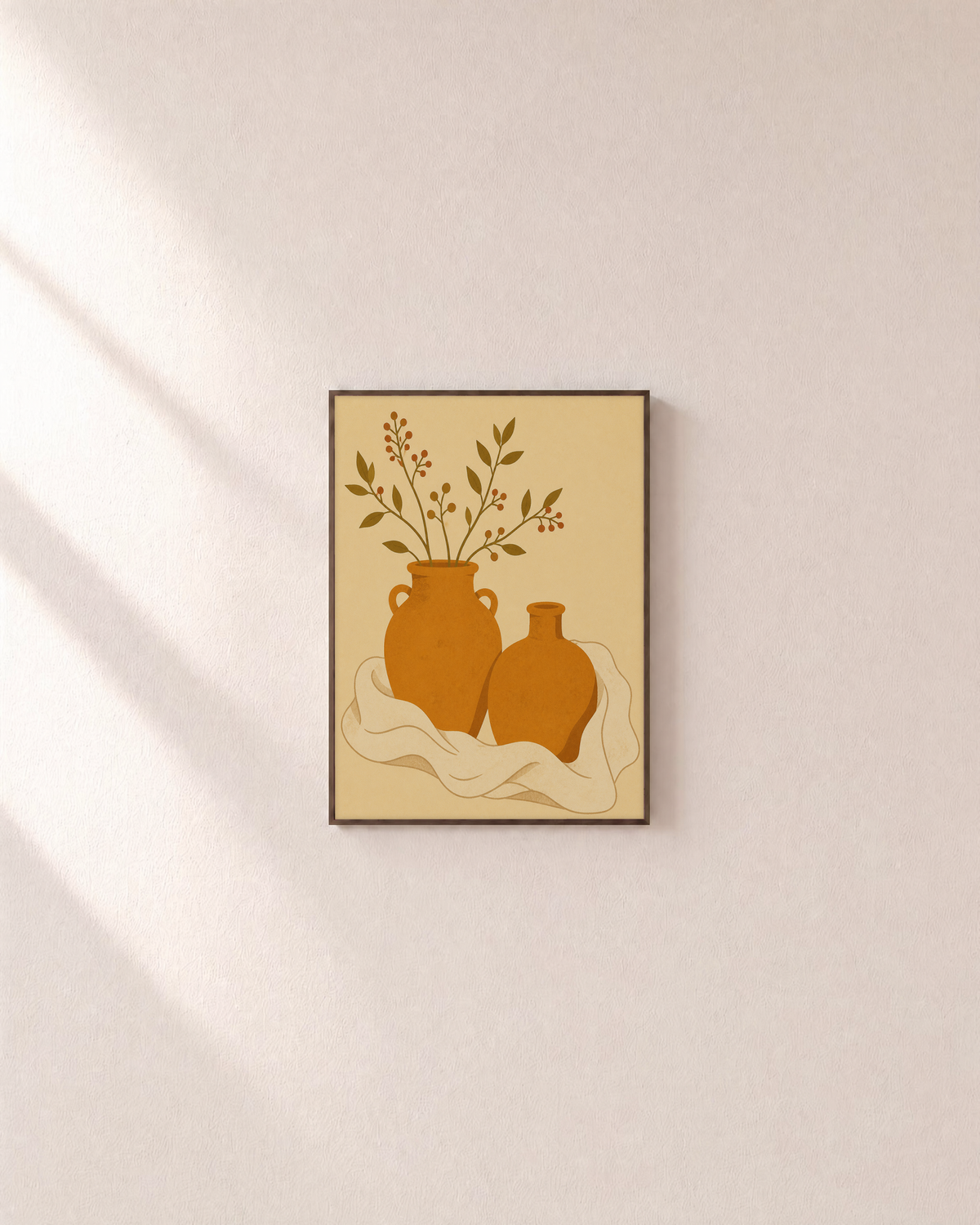 Berry Keeper berries wall art: unframed print is shown framed for styling on a plain wall; frame not included
