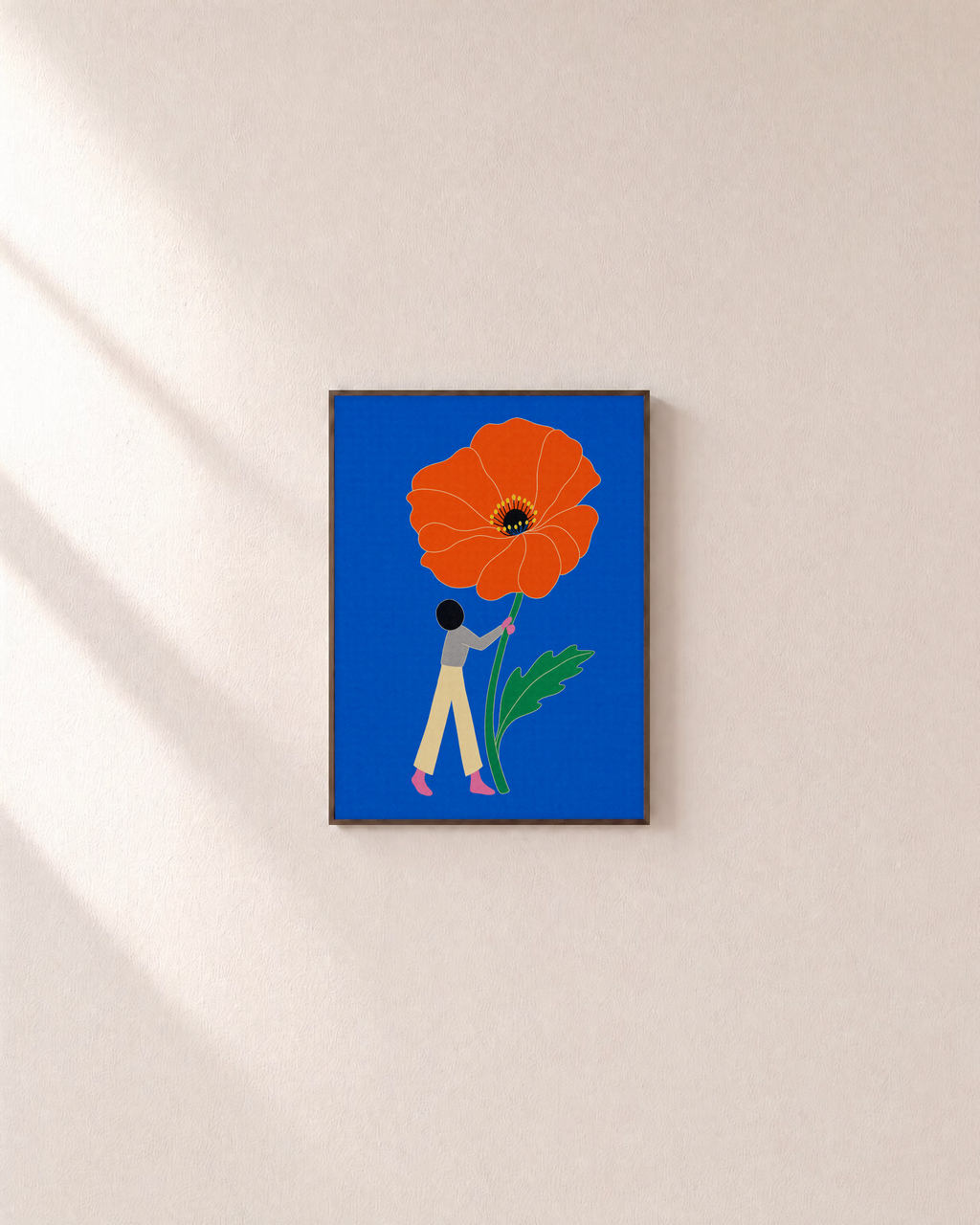 Poppy Bearer poppy prints: unframed print is shown framed for styling on a plain wall; frame not included