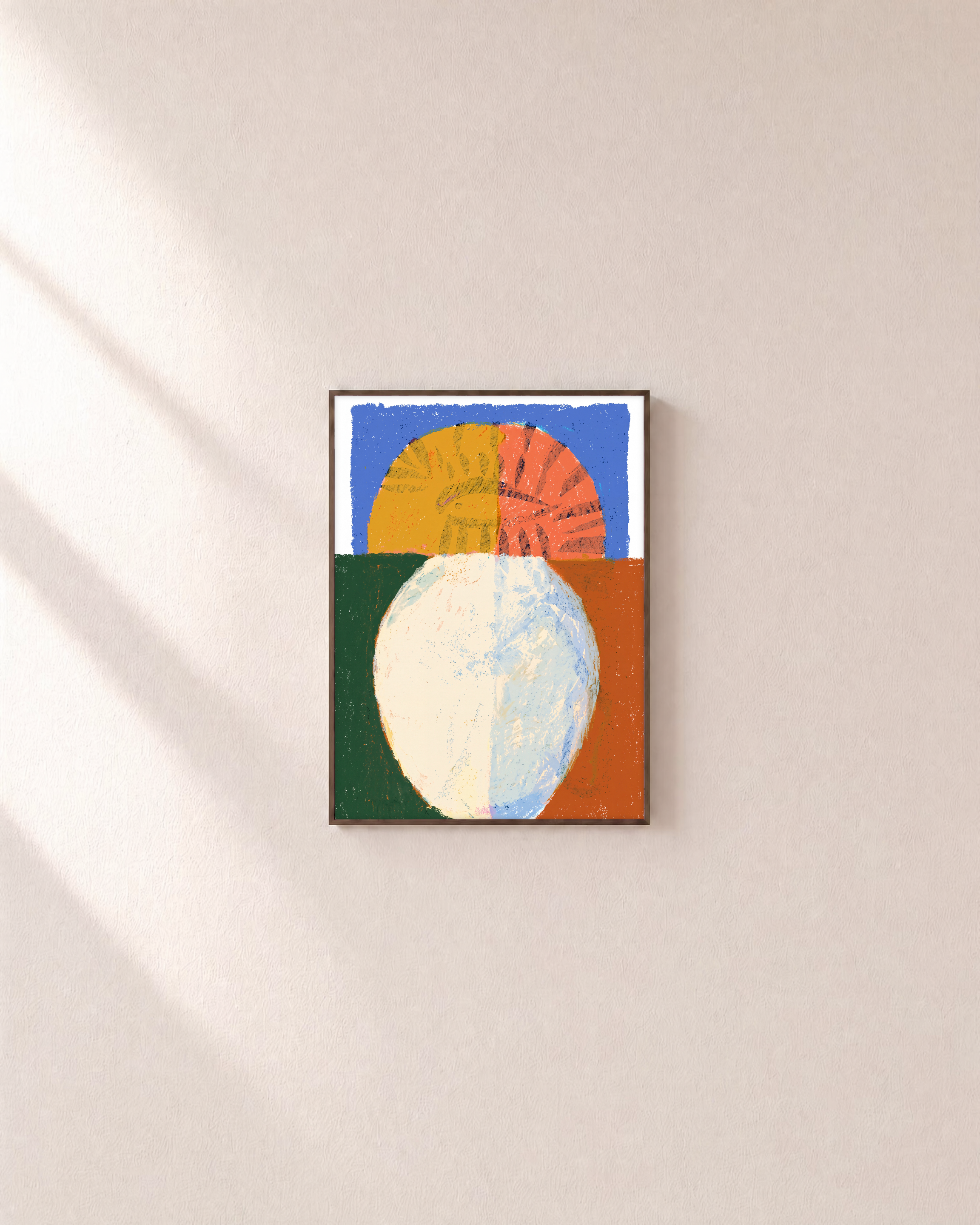 Split Horizon unframed print is shown framed for styling in a plain wall; frame not included