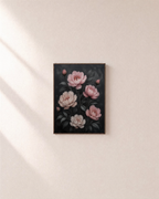 Charcoal Peonies charcoal peony print: unframed print is shown framed for styling on a plain wall; frame not included